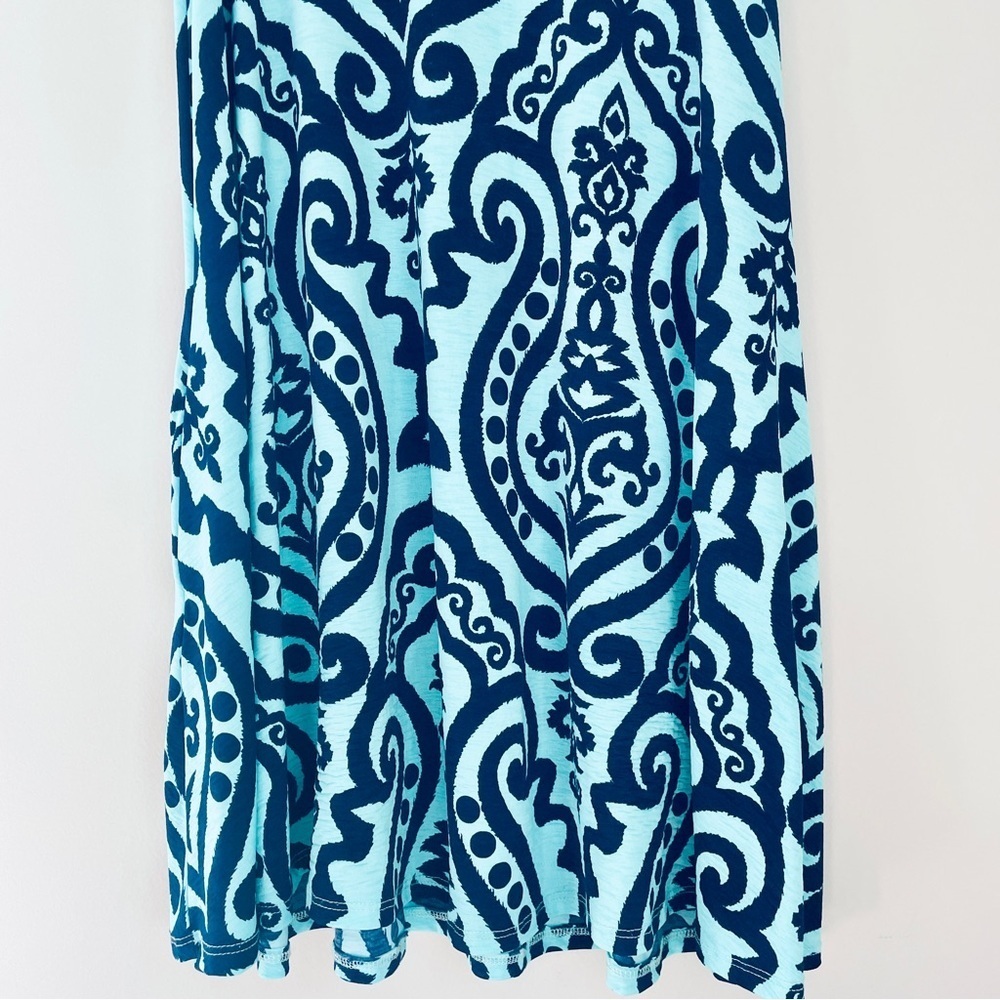 Beacon River Sleeveless Tank Dress Small Damask Print Teal Green Navy Blue - Picture 5 of 9